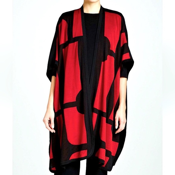 Misook Fiona Geometric Kimono Long Knit Cardigan Plus Size - Picture 1 of 11